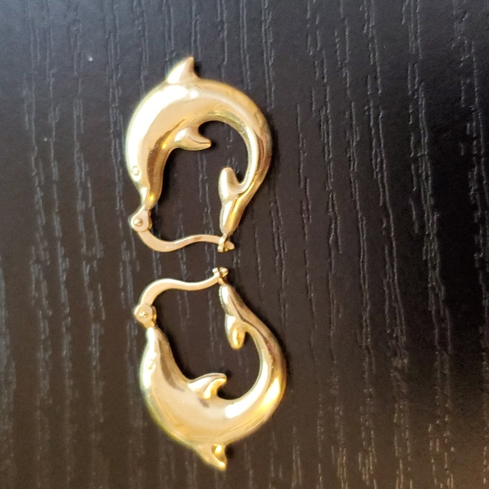 14K gold dolphin earrings - Picture 3 of 4